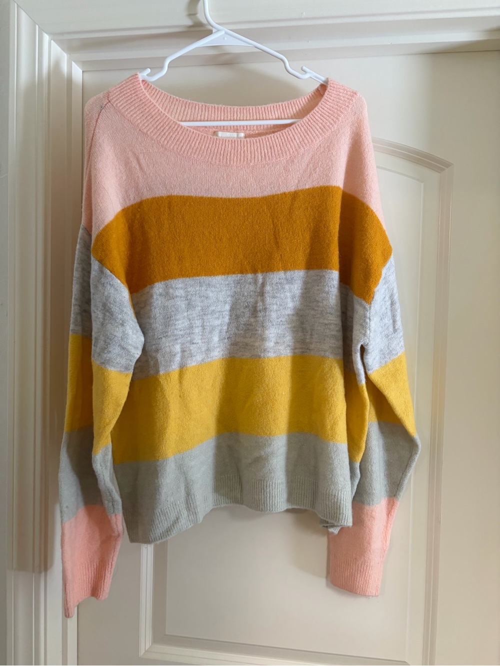 Striped Pastel Crewneck Sweater - Pink, Mustard & Gray